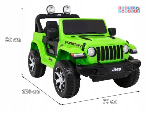 Jeep Wrangler Rubicon na akumulator - zielony, 4x45W, 12V/10Ah, EVA, pilot, LED, MP3, BT - [JWR555]