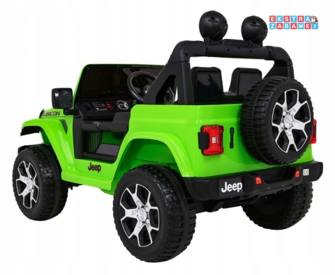 Jeep Wrangler Rubicon na akumulator - zielony, 4x45W, 12V/10Ah, EVA, pilot, LED, MP3, BT - [JWR555]
