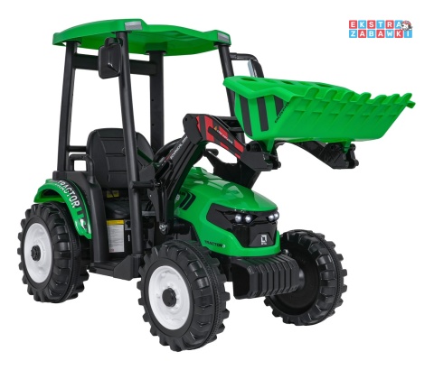 Mega traktor D68 z łyżką na akumulator - zielony, 2x200W, 24V/10Ah, ekoskóra, pilot, LED [JS3158B]