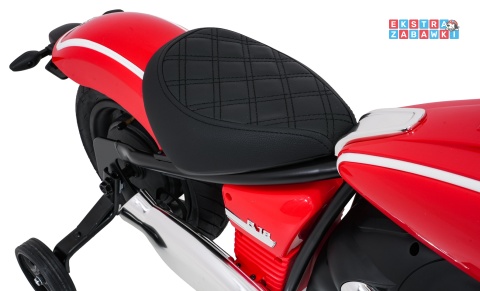 Motor BMW R18 na akumulator - czerwony, 200W 24V/7Ah, silnik bezszczotkowy, koła pompowane, kółka boczne, ekoksóra, BT [SX8628]