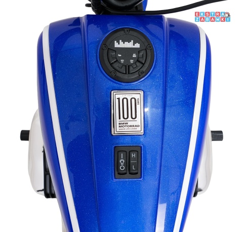 Motor BMW R18 na akumulator - niebieski, 200W 24V/7Ah, silnik bezszczotkowy, koła pompowane, kółka boczne, ekoksóra, BT [SX8628]