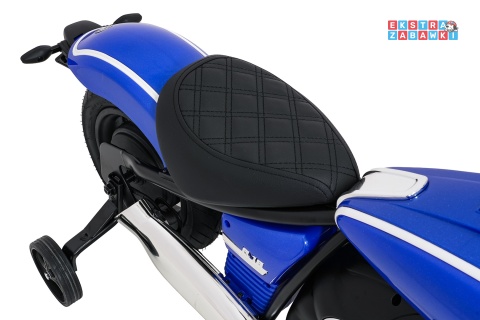 Motor BMW R18 na akumulator - niebieski, 200W 24V/7Ah, silnik bezszczotkowy, koła pompowane, kółka boczne, ekoksóra, BT [SX8628]