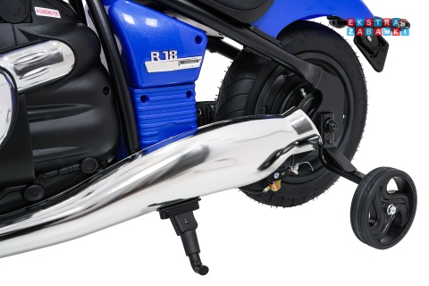 Motor BMW R18 na akumulator - niebieski, 200W 24V/7Ah, silnik bezszczotkowy, koła pompowane, kółka boczne, ekoksóra, BT [SX8628]