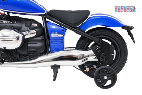 Motor BMW R18 na akumulator - niebieski, 200W 24V/7Ah, silnik bezszczotkowy, koła pompowane, kółka boczne, ekoksóra, BT [SX8628]