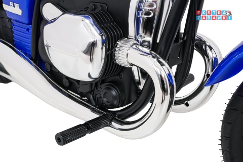 Motor BMW R18 na akumulator - niebieski, 200W 24V/7Ah, silnik bezszczotkowy, koła pompowane, kółka boczne, ekoksóra, BT [SX8628]