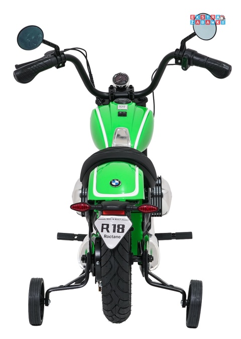 Motor BMW R18 na akumulator - zielony, 200W 24V/7Ah, silnik bezszczotkowy, koła pompowane, kółka boczne, ekoksóra, BT [SX8628]