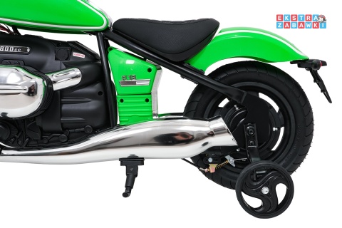 Motor BMW R18 na akumulator - zielony, 200W 24V/7Ah, silnik bezszczotkowy, koła pompowane, kółka boczne, ekoksóra, BT [SX8628]