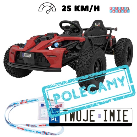 Ogromny gokart GENERAL 63 dwuosobowy na akumulator - czerwony, 1x800W 48V/20Ah, silnik bezszczotkowy, pokrowiec [SX2358]