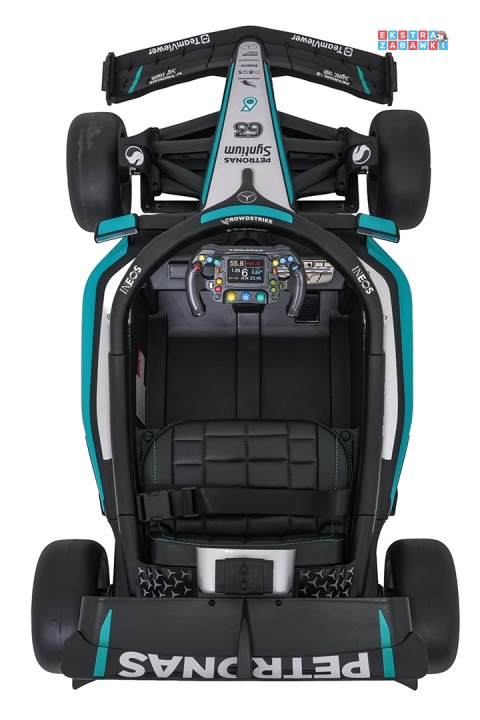 Bolid AMG PETRONAS F1 na akumulator - czarny, 2x35W 12V/9Ah, pilot, EVA, LED, pasy, ekoskóra, BT [QLS-8621]