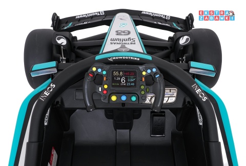 Bolid AMG PETRONAS F1 na akumulator - czarny, 2x35W 12V/9Ah, pilot, EVA, LED, pasy, ekoskóra, BT [QLS-8621]