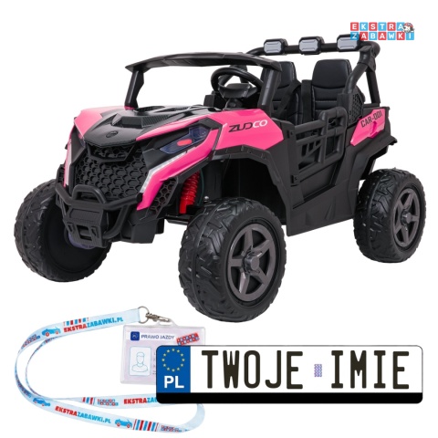Buggy Observer na akumulator - różowy, 4x200W 24V/7Ah, EVA, LED, ekoskóra, pilot, Bluetooth [BBH-037]