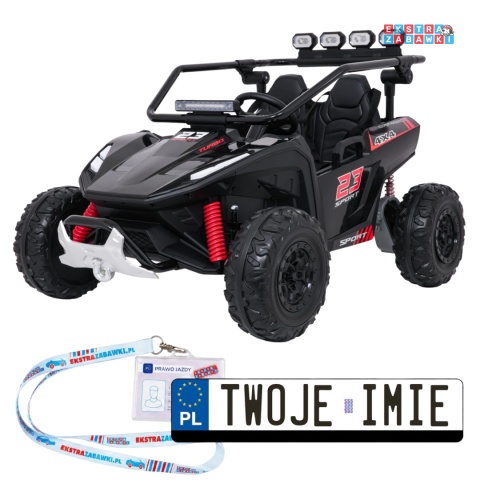 Buggy Turbo 23 na akumulator - czarny, 4x200W 24V/7Ah, pilot, dwuosobowy, EVA, LED, ekoskóra, pas [DM-109]