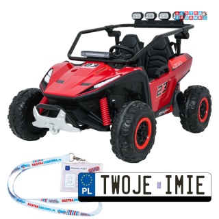 Buggy Turbo 23 na akumulator - czerwony, 4x200W 24V/7Ah, pilot, dwuosobowy, EVA, LED, ekoskóra, pas [DM-109]
