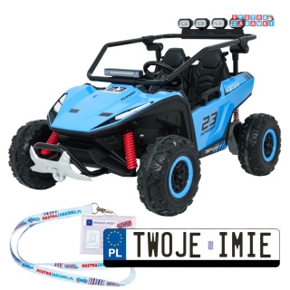 Buggy Turbo 23 na akumulator - niebieski, 4x200W 24V/7Ah, pilot, dwuosobowy, EVA, LED, ekoskóra, pas [DM-109]