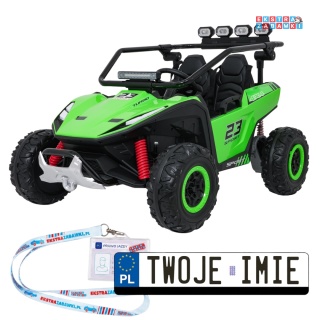 Buggy Turbo 23 na akumulator - zielony, 4x200W 24V/7Ah, pilot, dwuosobowy, EVA, LED, ekoskóra, pas [DM-109]