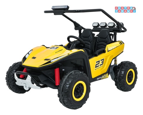 Buggy Turbo 23 na akumulator - żółty, 4x200W 24V/7Ah, pilot, dwuosobowy, EVA, LED, ekoskóra, pas [DM-109]