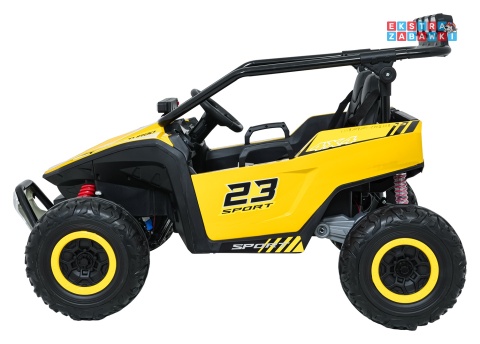Buggy Turbo 23 na akumulator - żółty, 4x200W 24V/7Ah, pilot, dwuosobowy, EVA, LED, ekoskóra, pas [DM-109]