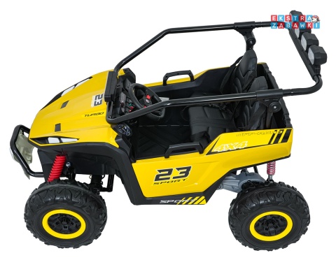 Buggy Turbo 23 na akumulator - żółty, 4x200W 24V/7Ah, pilot, dwuosobowy, EVA, LED, ekoskóra, pas [DM-109]