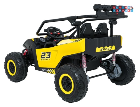 Buggy Turbo 23 na akumulator - żółty, 4x200W 24V/7Ah, pilot, dwuosobowy, EVA, LED, ekoskóra, pas [DM-109]