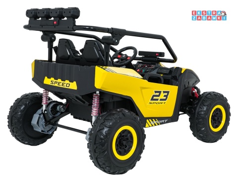 Buggy Turbo 23 na akumulator - żółty, 4x200W 24V/7Ah, pilot, dwuosobowy, EVA, LED, ekoskóra, pas [DM-109]