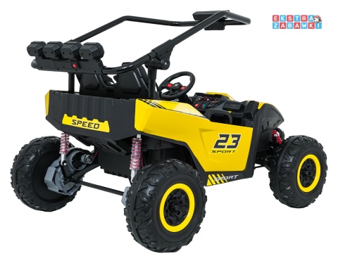 Buggy Turbo 23 na akumulator - żółty, 4x200W 24V/7Ah, pilot, dwuosobowy, EVA, LED, ekoskóra, pas [DM-109]