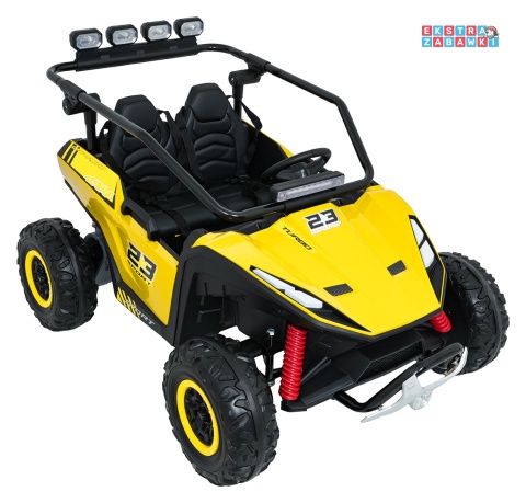 Buggy Turbo 23 na akumulator - żółty, 4x200W 24V/7Ah, pilot, dwuosobowy, EVA, LED, ekoskóra, pas [DM-109]