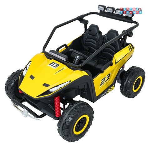 Buggy Turbo 23 na akumulator - żółty, 4x200W 24V/7Ah, pilot, dwuosobowy, EVA, LED, ekoskóra, pas [DM-109]