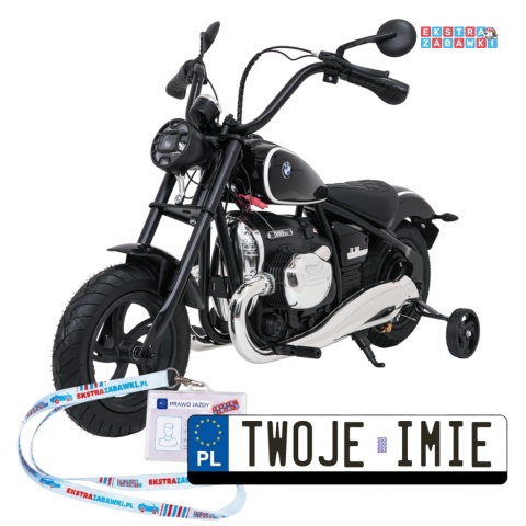 Motor BMW R18 na akumulator - czarny, 200W 24V/7Ah, silnik bezszczotkowy, koła pompowane, kółka boczne, ekoksóra, BT [SX8628]