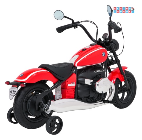 Motor BMW R18 na akumulator - czerwony, 200W 24V/7Ah, silnik bezszczotkowy, koła pompowane, kółka boczne, ekoksóra, BT [SX8628]
