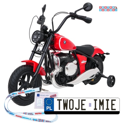 Motor BMW R18 na akumulator - czerwony, 200W 24V/7Ah, silnik bezszczotkowy, koła pompowane, kółka boczne, ekoksóra, BT [SX8628]