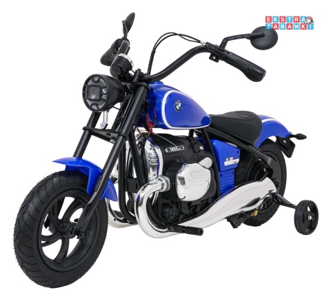 Motor BMW R18 na akumulator - niebieski, 200W 24V/7Ah, silnik bezszczotkowy, koła pompowane, kółka boczne, ekoksóra, BT [SX8628]