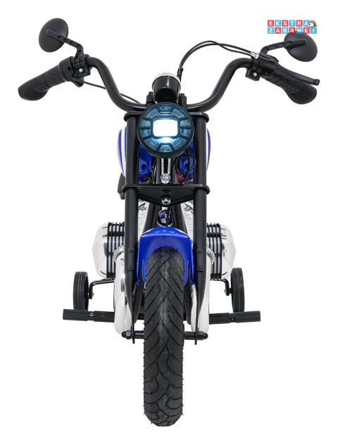 Motor BMW R18 na akumulator - niebieski, 200W 24V/7Ah, silnik bezszczotkowy, koła pompowane, kółka boczne, ekoksóra, BT [SX8628]