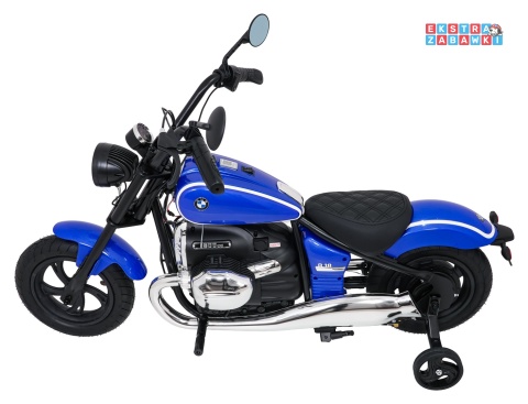 Motor BMW R18 na akumulator - niebieski, 200W 24V/7Ah, silnik bezszczotkowy, koła pompowane, kółka boczne, ekoksóra, BT [SX8628]