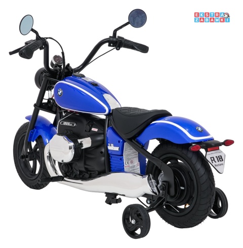 Motor BMW R18 na akumulator - niebieski, 200W 24V/7Ah, silnik bezszczotkowy, koła pompowane, kółka boczne, ekoksóra, BT [SX8628]