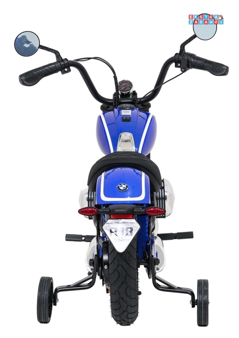 Motor BMW R18 na akumulator - niebieski, 200W 24V/7Ah, silnik bezszczotkowy, koła pompowane, kółka boczne, ekoksóra, BT [SX8628]