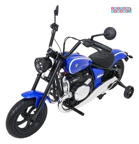 Motor BMW R18 na akumulator - niebieski, 200W 24V/7Ah, silnik bezszczotkowy, koła pompowane, kółka boczne, ekoksóra, BT [SX8628]