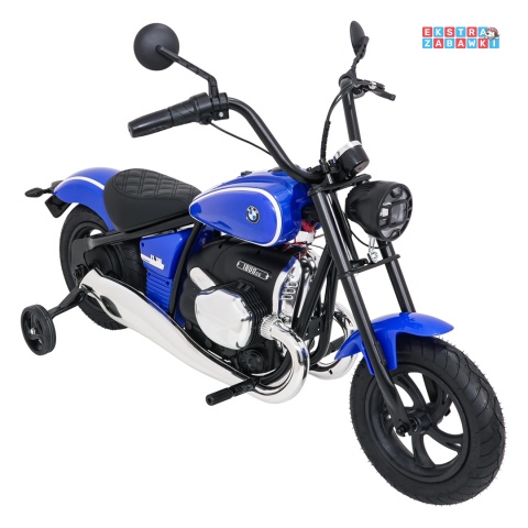 Motor BMW R18 na akumulator - niebieski, 200W 24V/7Ah, silnik bezszczotkowy, koła pompowane, kółka boczne, ekoksóra, BT [SX8628]