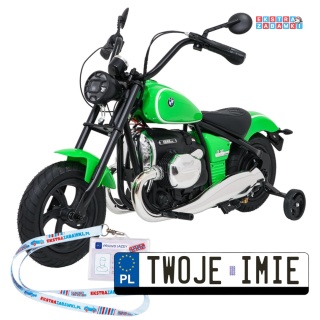 Motor BMW R18 na akumulator - zielony, 200W 24V/7Ah, silnik bezszczotkowy, koła pompowane, kółka boczne, ekoksóra, BT [SX8628]
