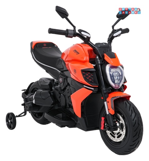 Motor Ducati Diavel x Bentley na akumulator - pomarańczowy, 2x35W 12V/7Ah, EVA, wolny start, boczne kółka, do 30 kg [XMX-656]