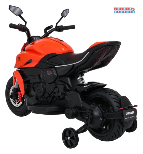 Motor Ducati Diavel x Bentley na akumulator - pomarańczowy, 2x35W 12V/7Ah, EVA, wolny start, boczne kółka, do 30 kg [XMX-656]