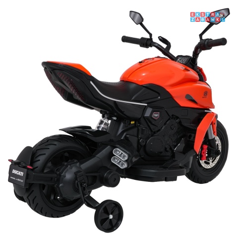 Motor Ducati Diavel x Bentley na akumulator - pomarańczowy, 2x35W 12V/7Ah, EVA, wolny start, boczne kółka, do 30 kg [XMX-656]