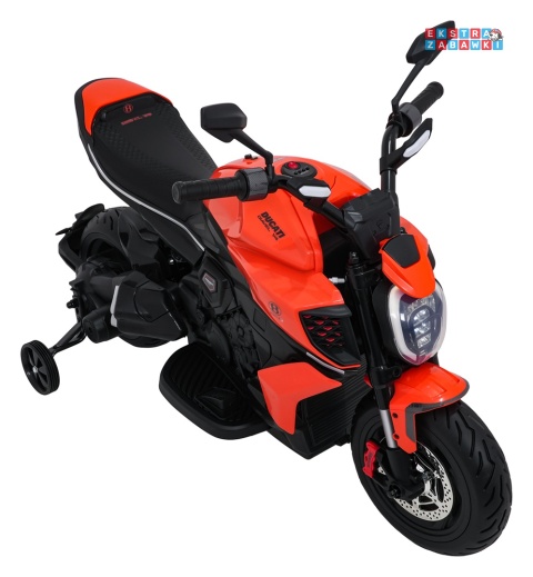 Motor Ducati Diavel x Bentley na akumulator - pomarańczowy, 2x35W 12V/7Ah, EVA, wolny start, boczne kółka, do 30 kg [XMX-656]