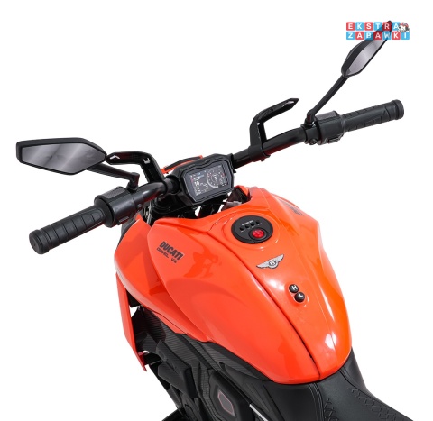 Motor Ducati Diavel x Bentley na akumulator - pomarańczowy, 2x35W 12V/7Ah, EVA, wolny start, boczne kółka, do 30 kg [XMX-656]