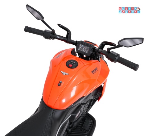 Motor Ducati Diavel x Bentley na akumulator - pomarańczowy, 2x35W 12V/7Ah, EVA, wolny start, boczne kółka, do 30 kg [XMX-656]