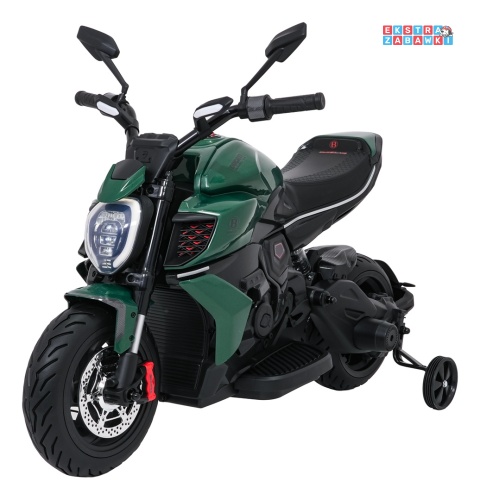 Motor Ducati Diavel x Bentley na akumulator - zielony, 2x35W 12V/7Ah, EVA, wolny start, LED, boczne kółka, do 30 kg [XMX-656]