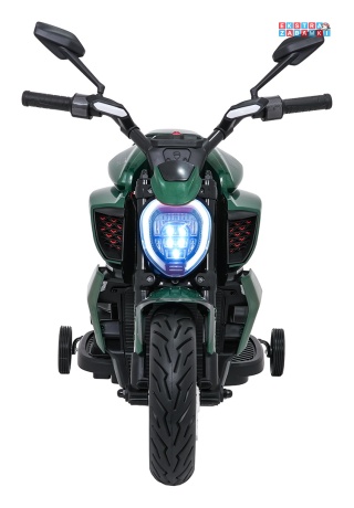Motor Ducati Diavel x Bentley na akumulator - zielony, 2x35W 12V/7Ah, EVA, wolny start, LED, boczne kółka, do 30 kg [XMX-656]