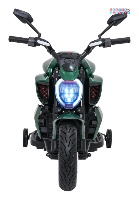 Motor Ducati Diavel x Bentley na akumulator - zielony, 2x35W 12V/7Ah, EVA, wolny start, LED, boczne kółka, do 30 kg [XMX-656]