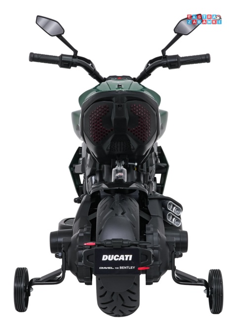 Motor Ducati Diavel x Bentley na akumulator - zielony, 2x35W 12V/7Ah, EVA, wolny start, LED, boczne kółka, do 30 kg [XMX-656]