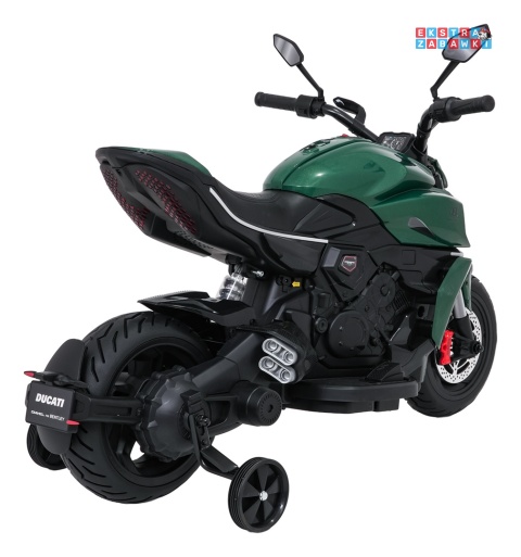 Motor Ducati Diavel x Bentley na akumulator - zielony, 2x35W 12V/7Ah, EVA, wolny start, LED, boczne kółka, do 30 kg [XMX-656]