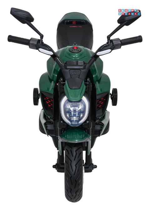 Motor Ducati Diavel x Bentley na akumulator - zielony, 2x35W 12V/7Ah, EVA, wolny start, LED, boczne kółka, do 30 kg [XMX-656]